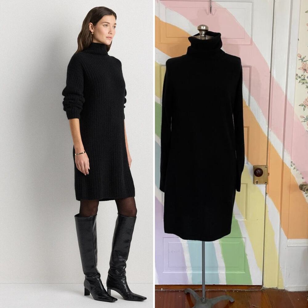 ✨NWT Quince Black 100% Cashmere Turtleneck Sweater Dress Women’s Medium